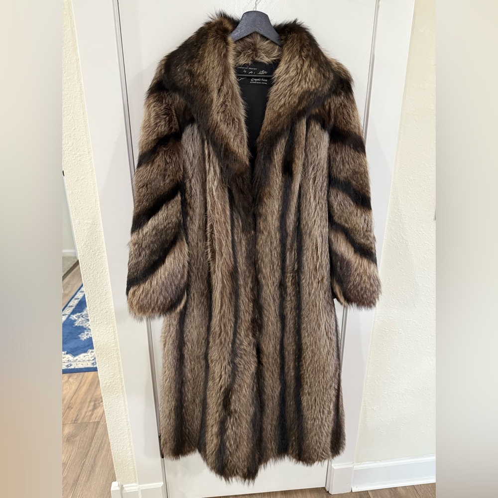Ben Sckeckter Engels Furs Long Raccoon Brown Fur Coat
